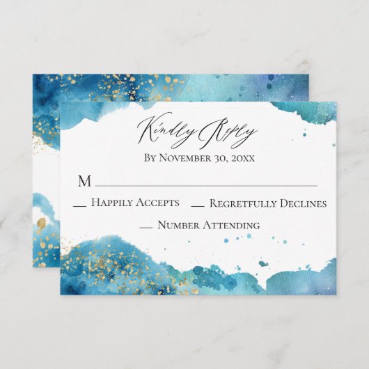 *~* Abstrakte Beach Glitzer Wave Wedding RSVP Antw (Vorne/Hinten)