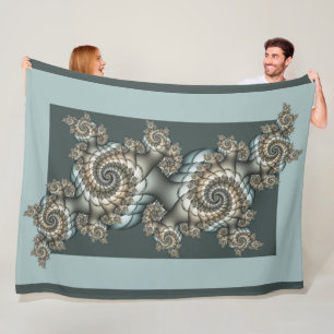 Abstrakte Beige Hellblaue Fraktal-Kunst-Spiralen Fleecedecke