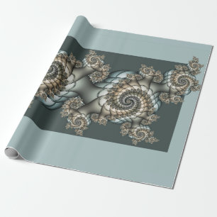 Abstrakte Beige Hellblaue Fraktal-Kunstspiralen Geschenkpapier
