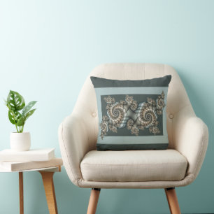 Abstrakte Beige Hellblaue Fraktal-Kunstspiralen Kissen