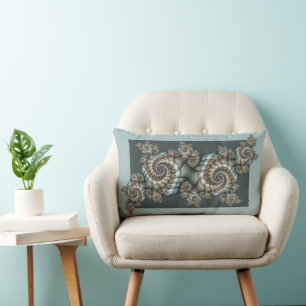 Abstrakte Beige Hellblaue Fraktal-Kunstspiralen Lendenkissen
