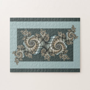 Abstrakte Beige Hellblaue Fraktal-Kunstspiralen Puzzle