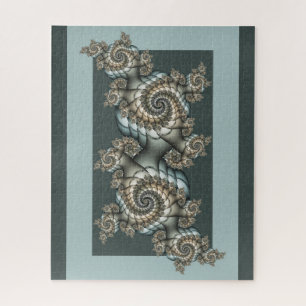 Abstrakte Beige Hellblaue Fraktal-Kunstspiralen Puzzle