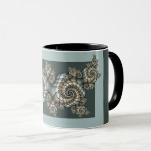 Abstrakte Beige Hellblaue Fraktal-Kunstspiralen Tasse