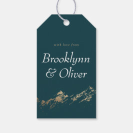 Abstrakte Berge dunkelgrün & goldfarben mit Namen Geschenkanhänger