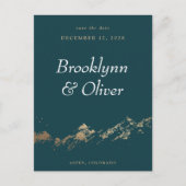 Abstrakte Berge, dunkelgrün und goldfarben Save th Ankündigungspostkarte (Vorderseite)