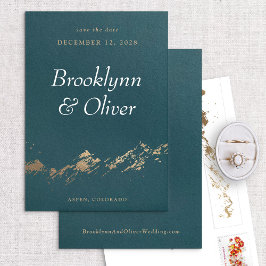 Abstrakte Berge, dunkelgrün und goldfarben Save th The Date