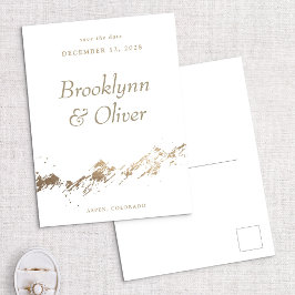 Abstrakte Berge Save the Date weiß und goldgelb Ankündigungspostkarte