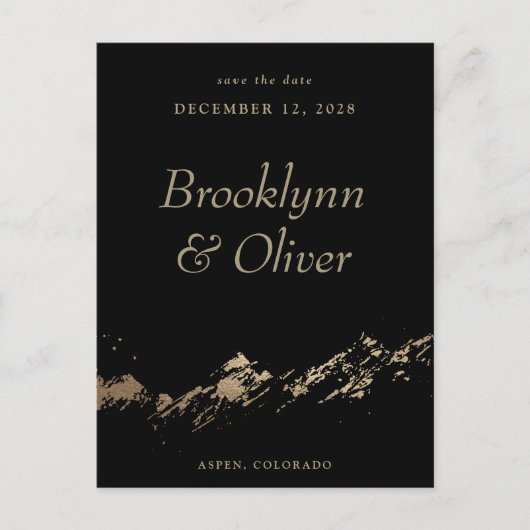 Abstrakte Berge, Schwarz und Gold Save the Date Ankündigungspostkarte (Vorderseite)