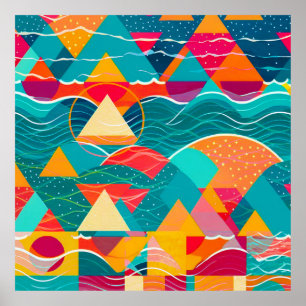 Abstrakte Berge und Fluss Poster