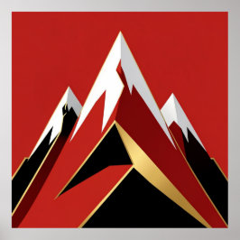 Abstrakte Bergkette Rot Schwarz Gold Poster