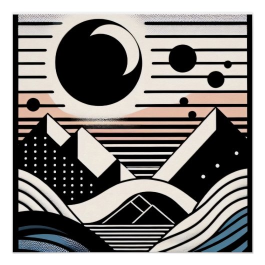 Abstrakte Berglandschaft bei Nacht Poster (Vorderseite)