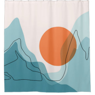 Abstrakte Berglandschaft, flache Landschaft ba Duschvorhang