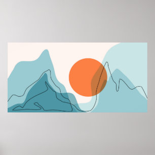 Abstrakte Berglandschaft, flache Landschaft ba Poster