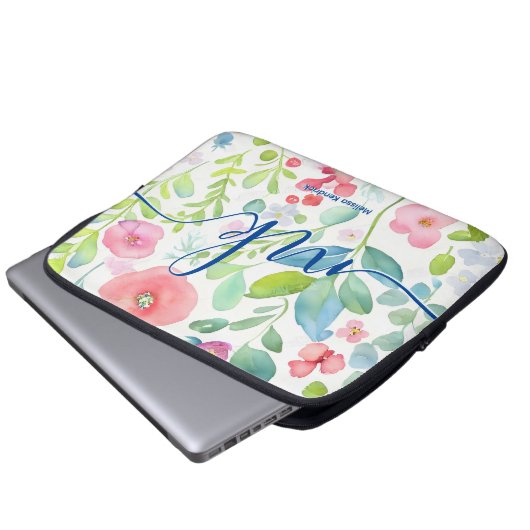 Abstrakte Berries Ferns Blume Monogram Laptopschutzhülle (Vorne Knopf)