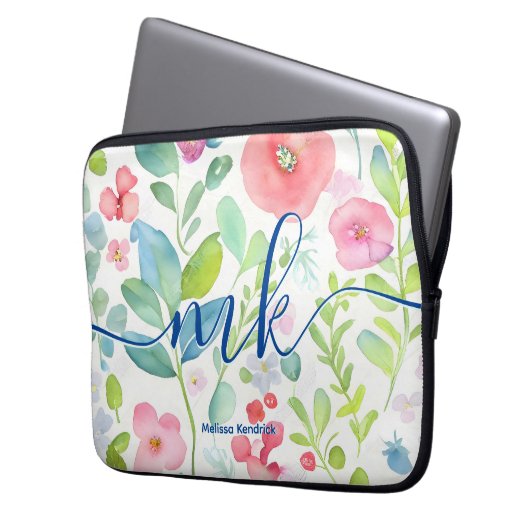 Abstrakte Berries Ferns Blume Monogram Laptopschutzhülle (Vorderseite Links)
