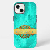 Abstrakte Bezeichnung für Aqua und Gold iPhone Hülle (Rückseite)
