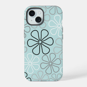 Abstrakte Big Blume Konturen BWG+Duck Egg Blue iPhone 15 Hülle