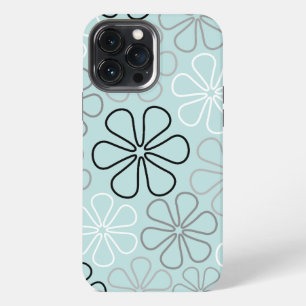 Abstrakte Big Blume Konturen BWG+Duck Egg Blue iPhone 13 Pro Max Hülle