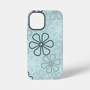 Abstrakte Big Blume Konturen BWG+Duck Egg Blue iPhone 12 Mini Hülle