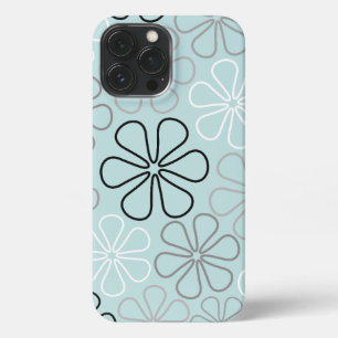 Abstrakte Big Blume Konturen BWG+Duck Egg Blue iPhone 13 Pro Max Hülle