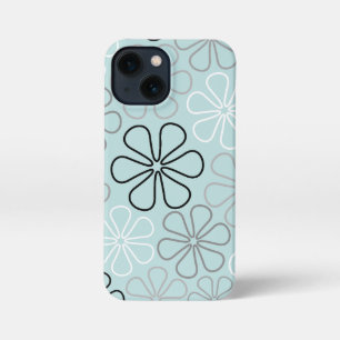 Abstrakte Big Blume Konturen BWG+Duck Egg Blue iPhone 13 Mini Hülle