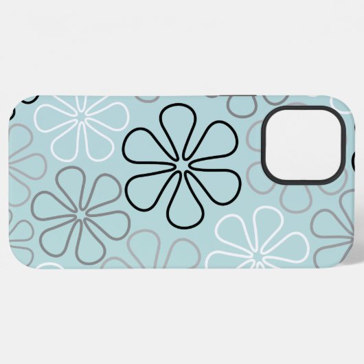 Abstrakte Big Blume Konturen BWG+Duck Egg Blue iPhone Hülle (Rückseite (Horizontal))
