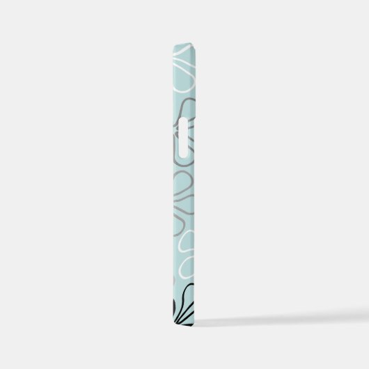 Abstrakte Big Blume Konturen BWG+Duck Egg Blue iPhone Hülle (Rechte Seite)