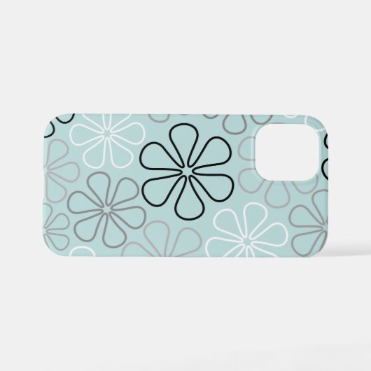 Abstrakte Big Blume Konturen BWG+Duck Egg Blue iPhone Hülle (Rückseite (Horizontal))