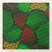 Abstrakte Bildmontage mit Ziegelrot und Grün Glasuntersetzer (Vorderseite)