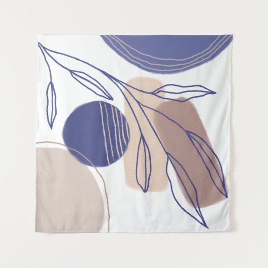 Abstrakte Bio Formen - Blau und Beige Wandteppich (Vorderseite (Horizontal))