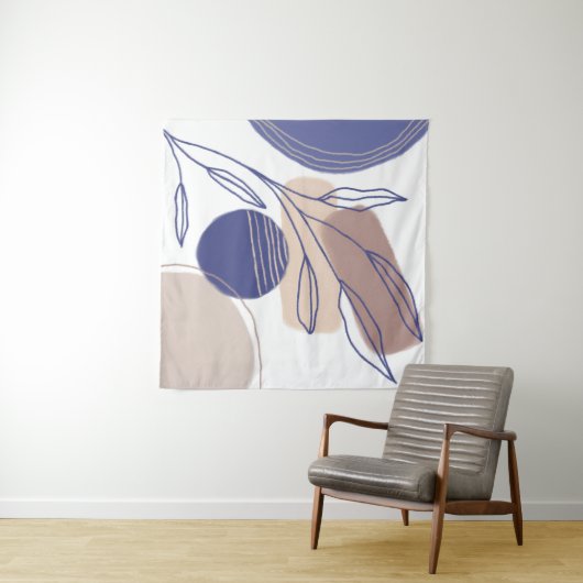 Abstrakte Bio Formen - Blau und Beige Wandteppich (Beispiel (Horizontal))