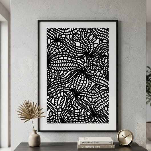 Abstrakte Bio Hand Doodle Schwarz und Weiß Poster