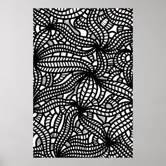 Abstrakte Bio Hand Doodle Schwarz und Weiß Poster (Vorne)