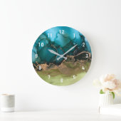 Abstrakte Black Aqua Green Gold große Uhr (Zuhause)