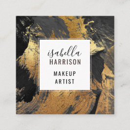Abstrakte Black Brushstrokes Gold Makeup Artist Quadratische Visitenkarte