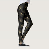 Abstrakte Blätter aus Schwarz und Leichtgold Leggings (Rechts)