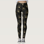 Abstrakte Blätter aus Schwarz und Leichtgold Leggings (Vorderseite)