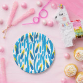 Abstrakte Blätter Blau und Gelb Elegante Eleganz Pappteller (Party)