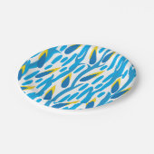 Abstrakte Blätter Blau und Gelb Elegante Eleganz Pappteller (Schrägansicht)