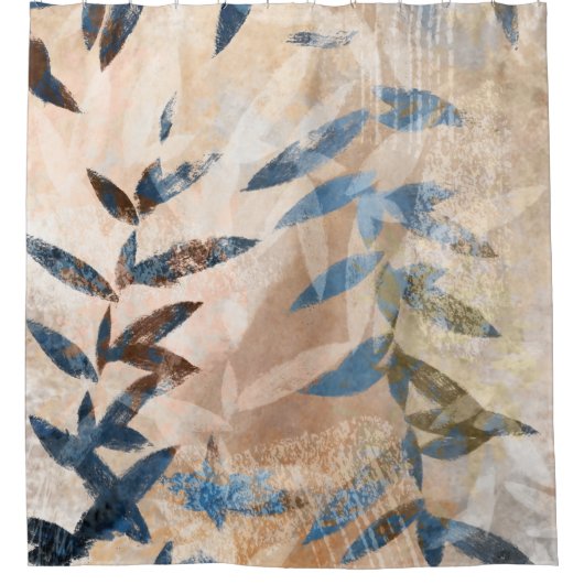 Abstrakte Blätter - blau und neutral Duschvorhang (Vorderseite)
