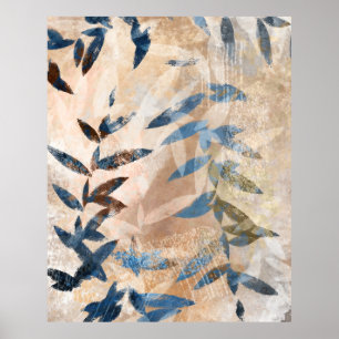 Abstrakte Blätter - blau und neutral Poster