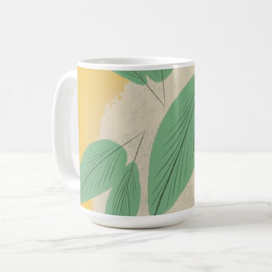 Abstrakte Blätter Grüngelbe Illustration Kaffeetasse (Vorderseite Links)