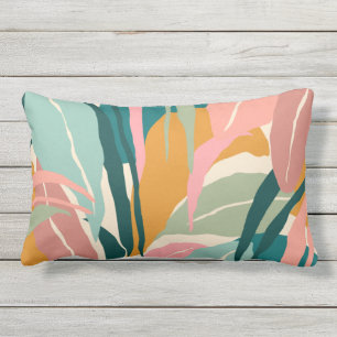 Abstrakte Blätter in Aquamarin, Form, Rose und Gol Kissen Für Draußen