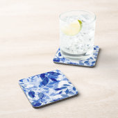 Abstrakte Blätter in Blau und Weiß Getränkeuntersetzer (Rechte Seite)