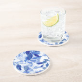 Abstrakte Blätter in Blau und Weiß Getränkeuntersetzer (Seite)