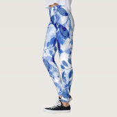 Abstrakte Blätter in Blau und Weiß Leggings (Links)