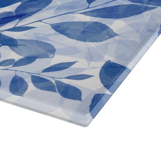 Abstrakte Blätter in Blau und Weiß Schneidebrett (Ecke)