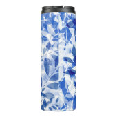 Abstrakte Blätter in Blau und Weiß Thermosbecher (Rückseite)