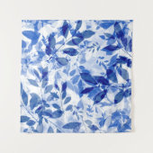 Abstrakte Blätter in Blau und Weiß Wandteppich (Vorderseite (Horizontal))